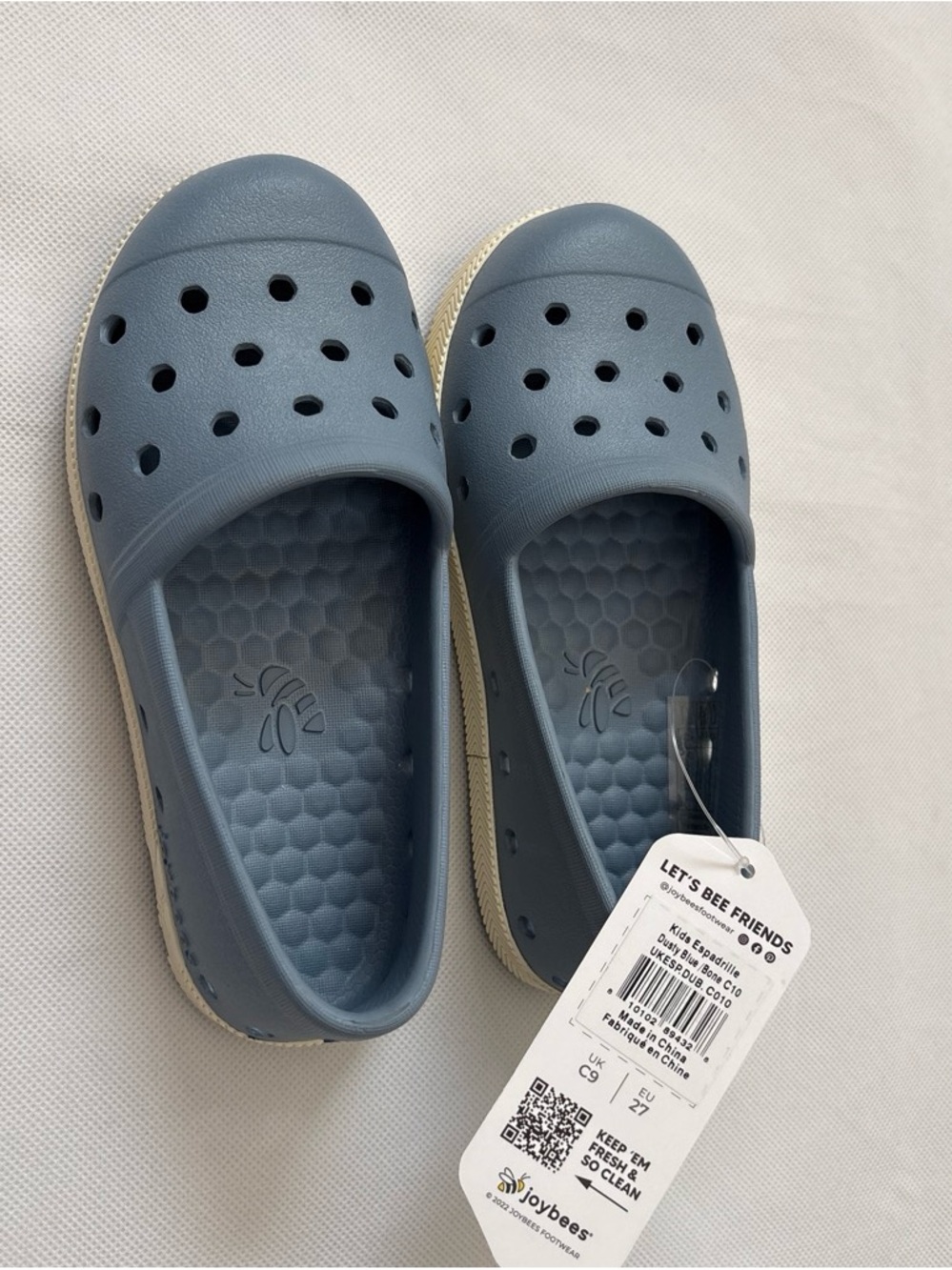 Joy Bees Kids Slip-On Water Shoes in Slate Blue with Cream Trim Lightweight